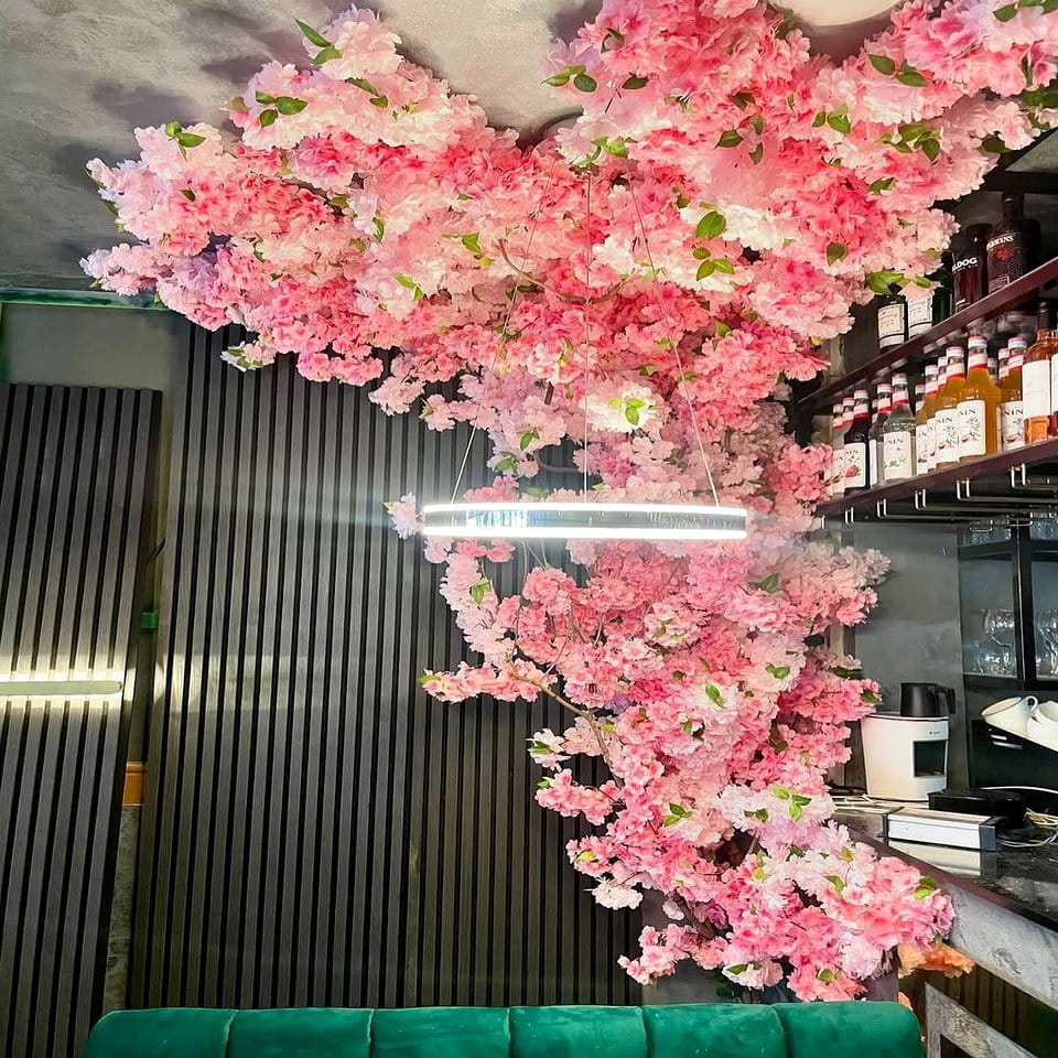 Decorative cherry blossom petal mirror frame