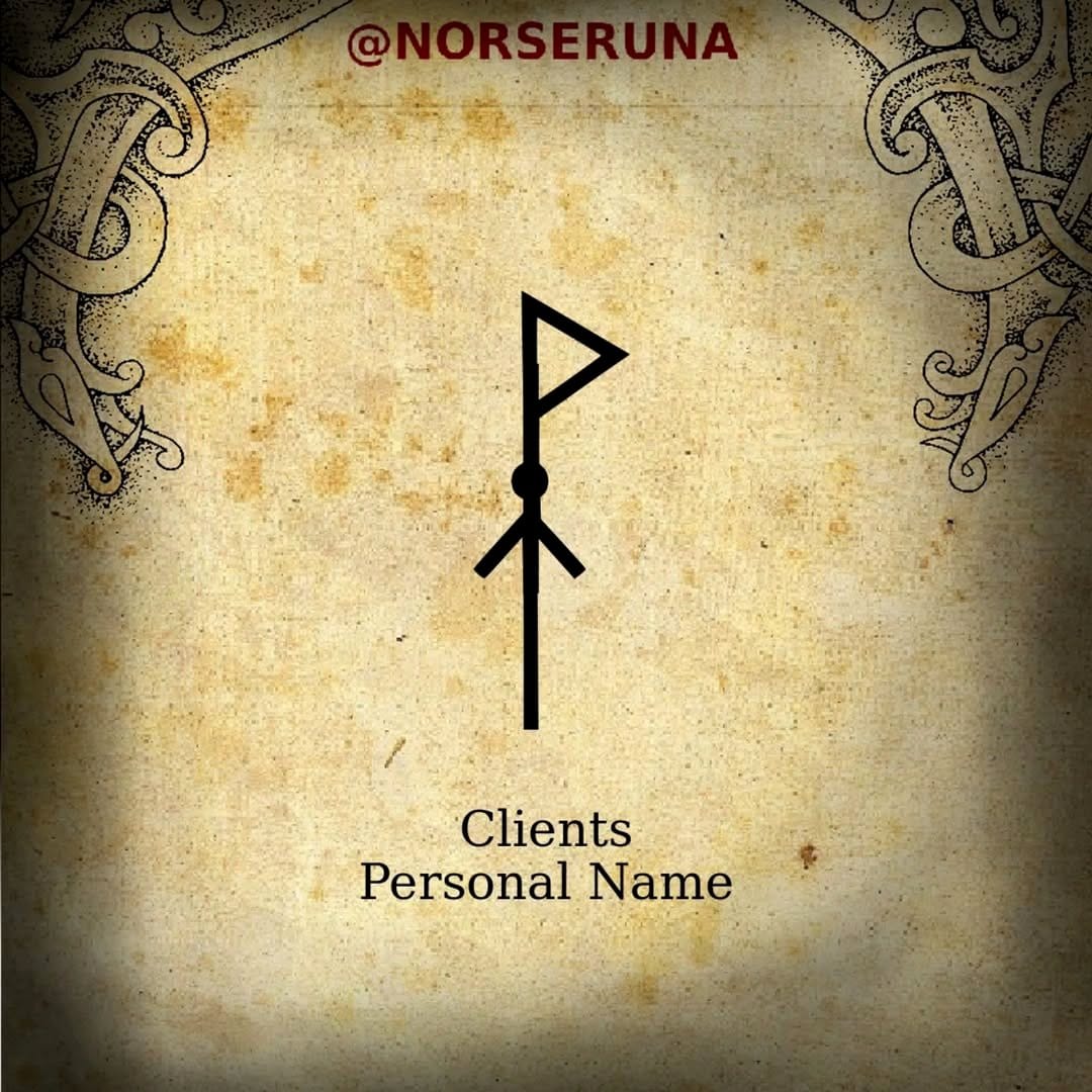 Close-up of personal rune symbols on stand