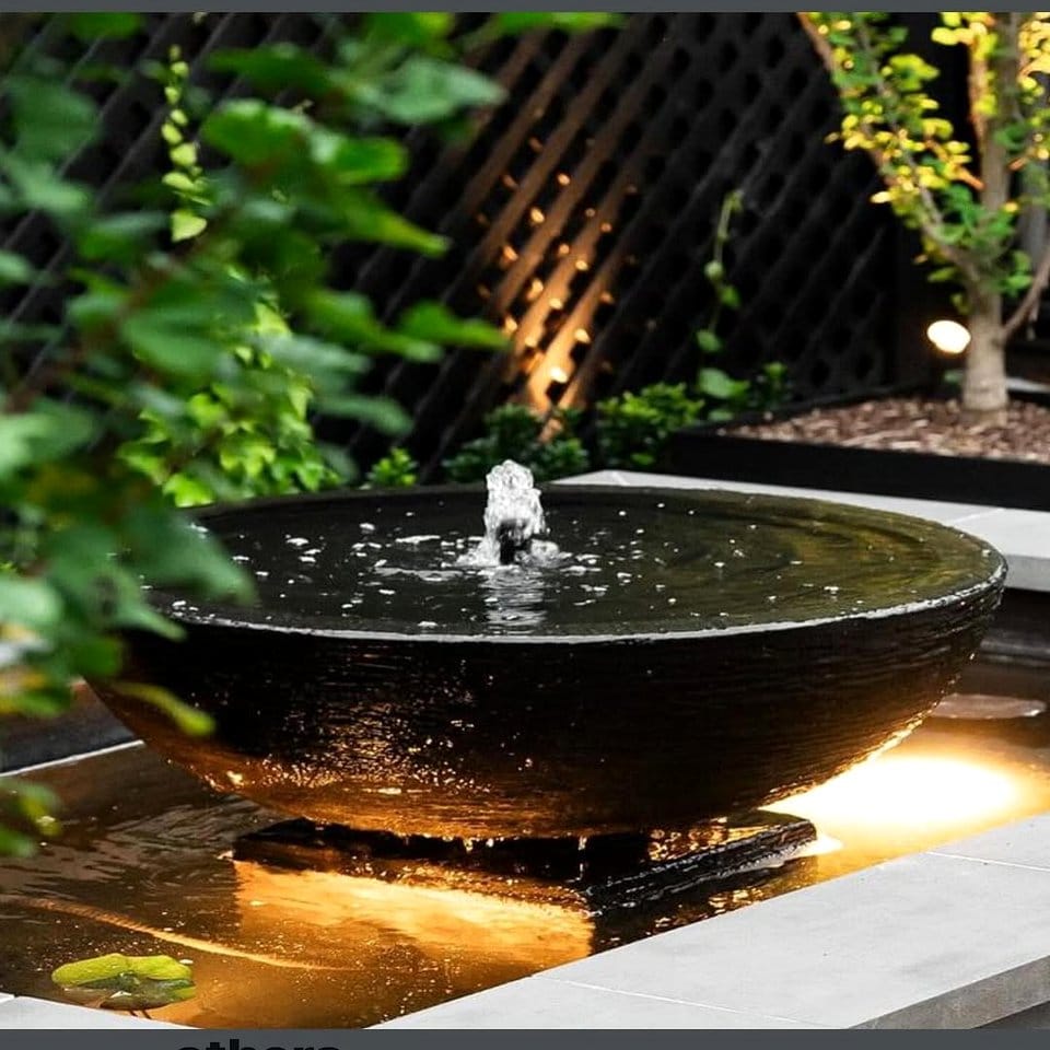 Serene garden water feature with jade plants