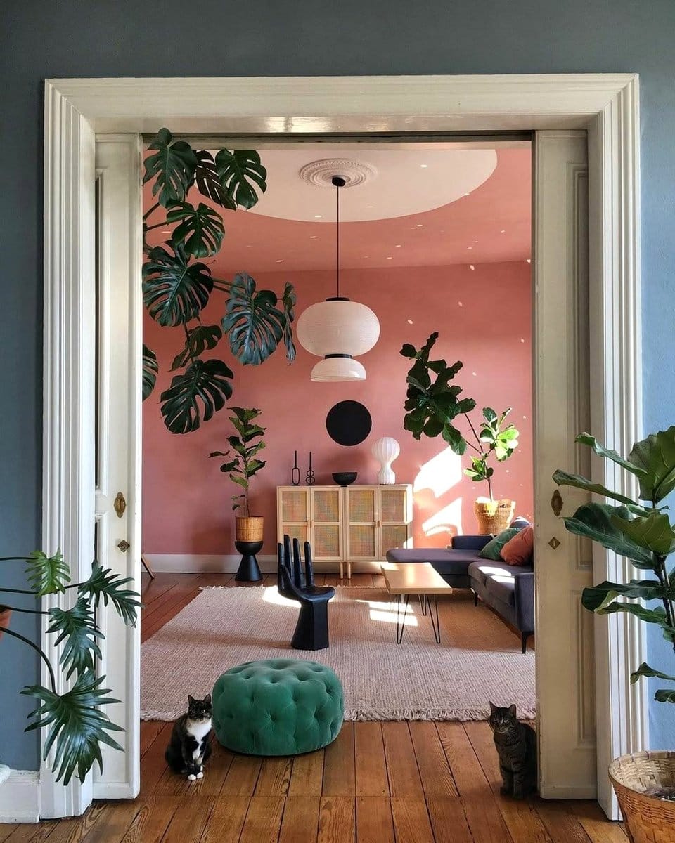 parlor palm by fireplace