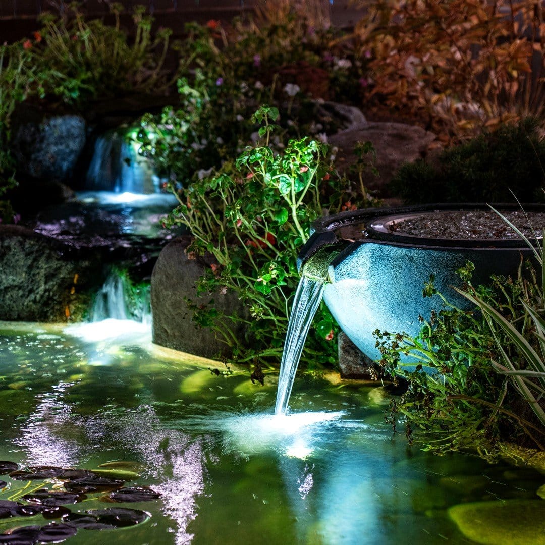 illuminated planter water feature with LED lights