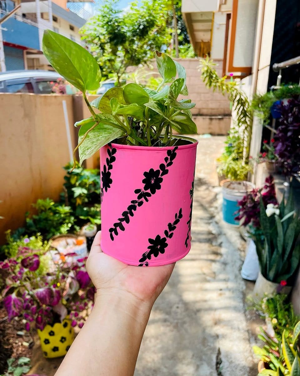 hanging planters with upcycled tin cans