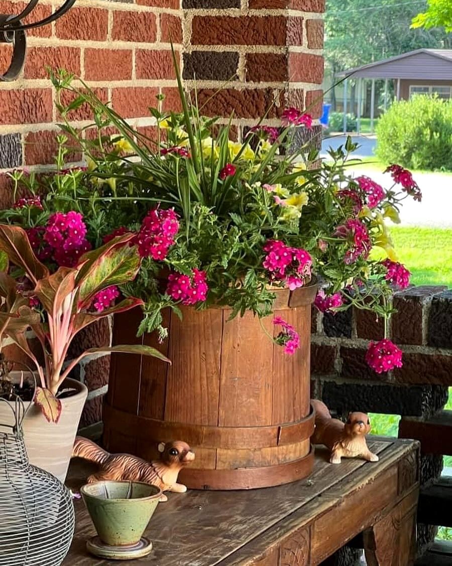 classic wooden barrel planter