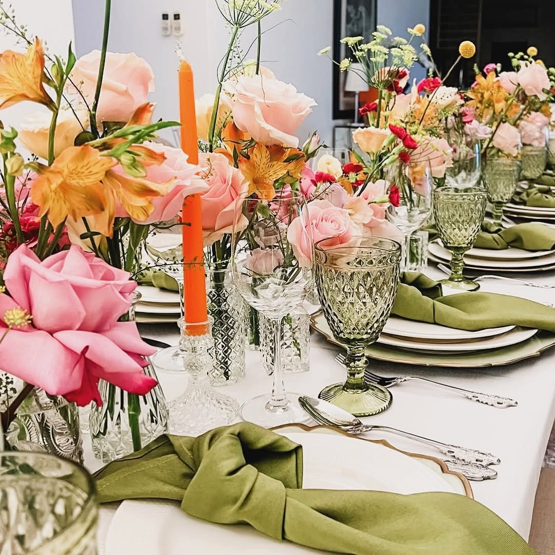 Outdoor dining setup with citrus accents