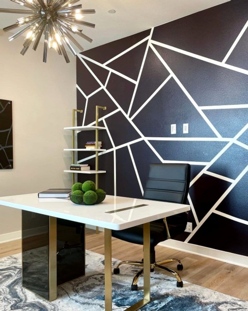 wooden desk with stone accents