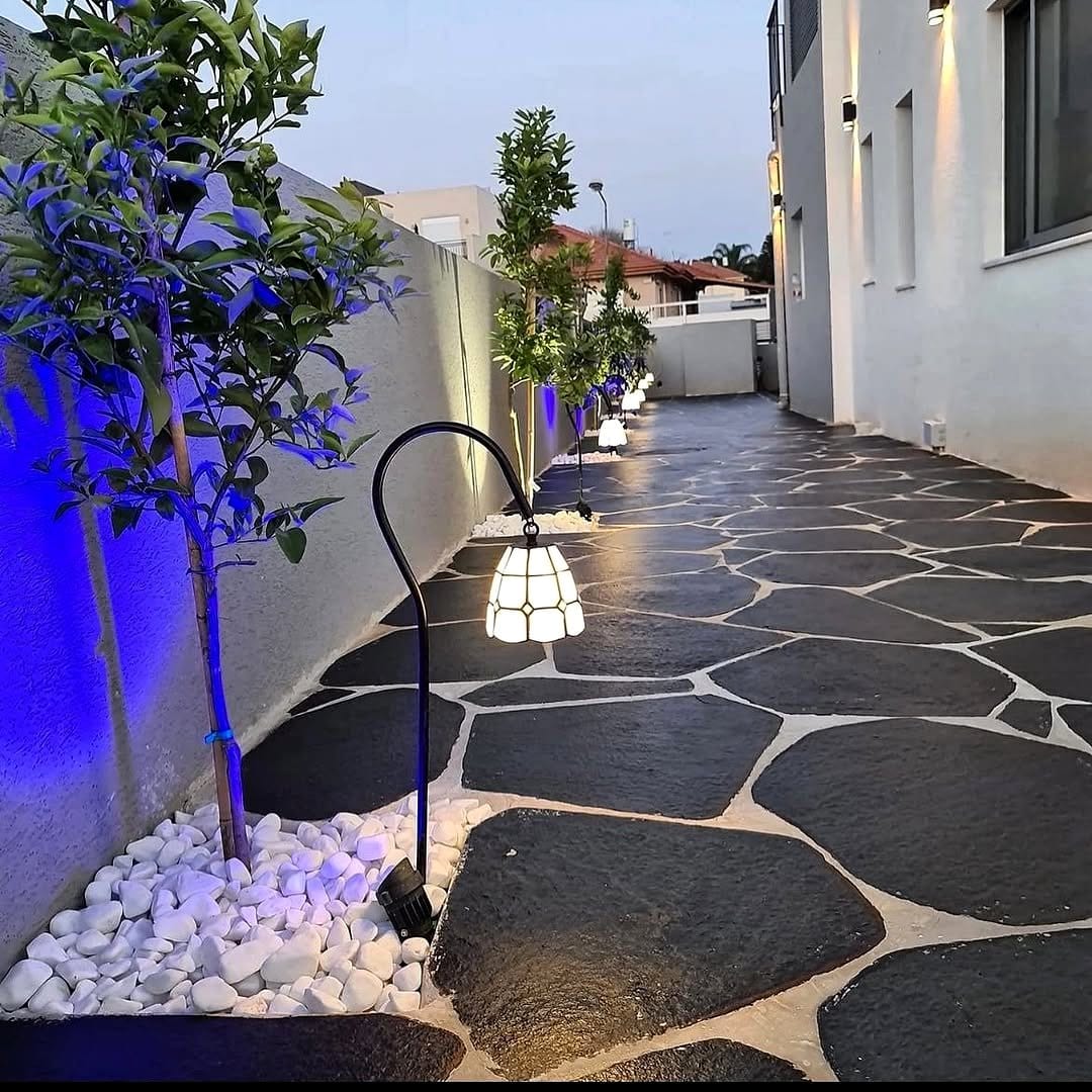 Mosaic pathway with lava rocks