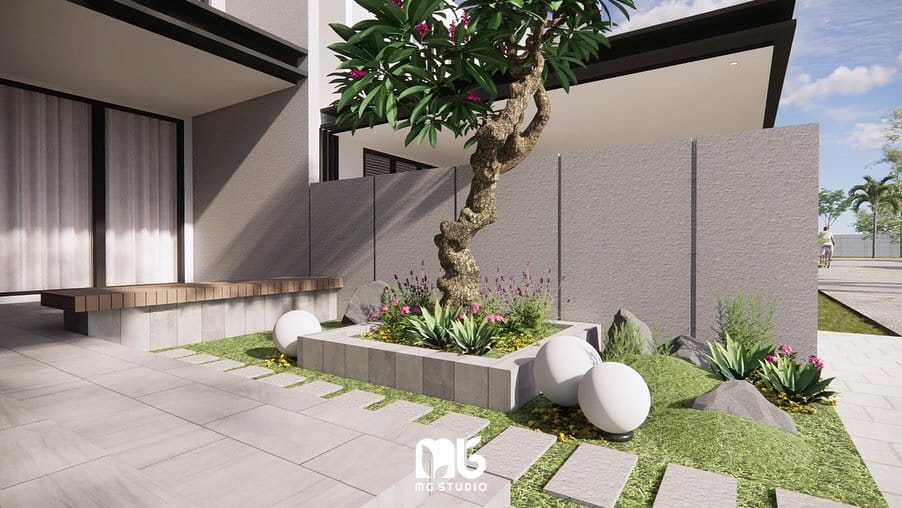 Outdoor seating area with Siberian Fur and moss