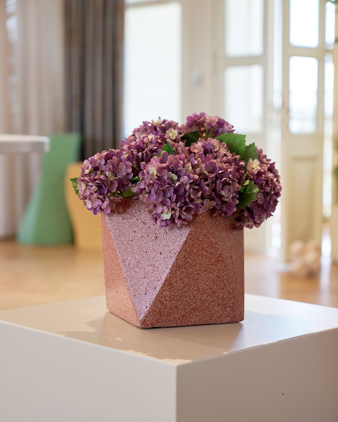 Textured sago palm in decorative stone pot