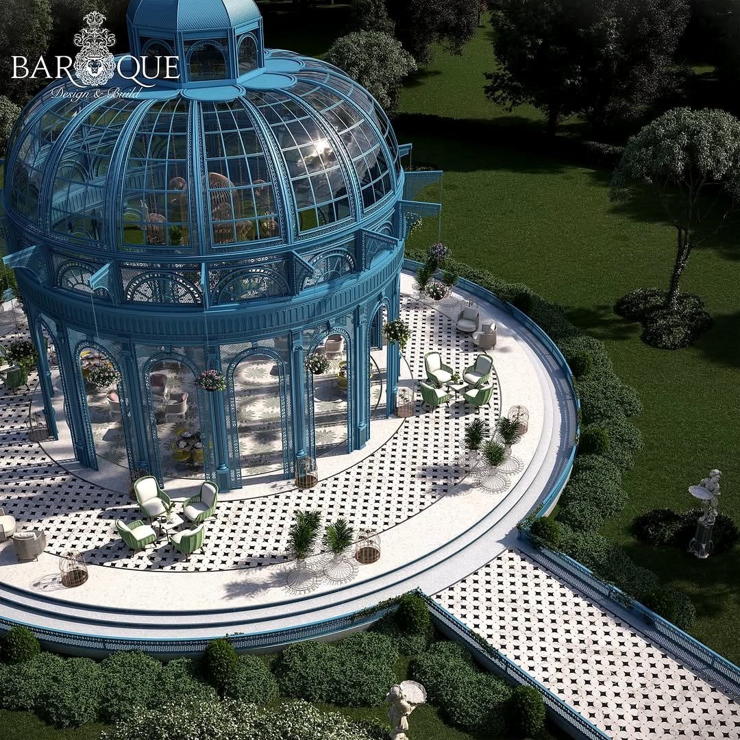 Elegant garden gazebo draped with Javanese Batik fabric