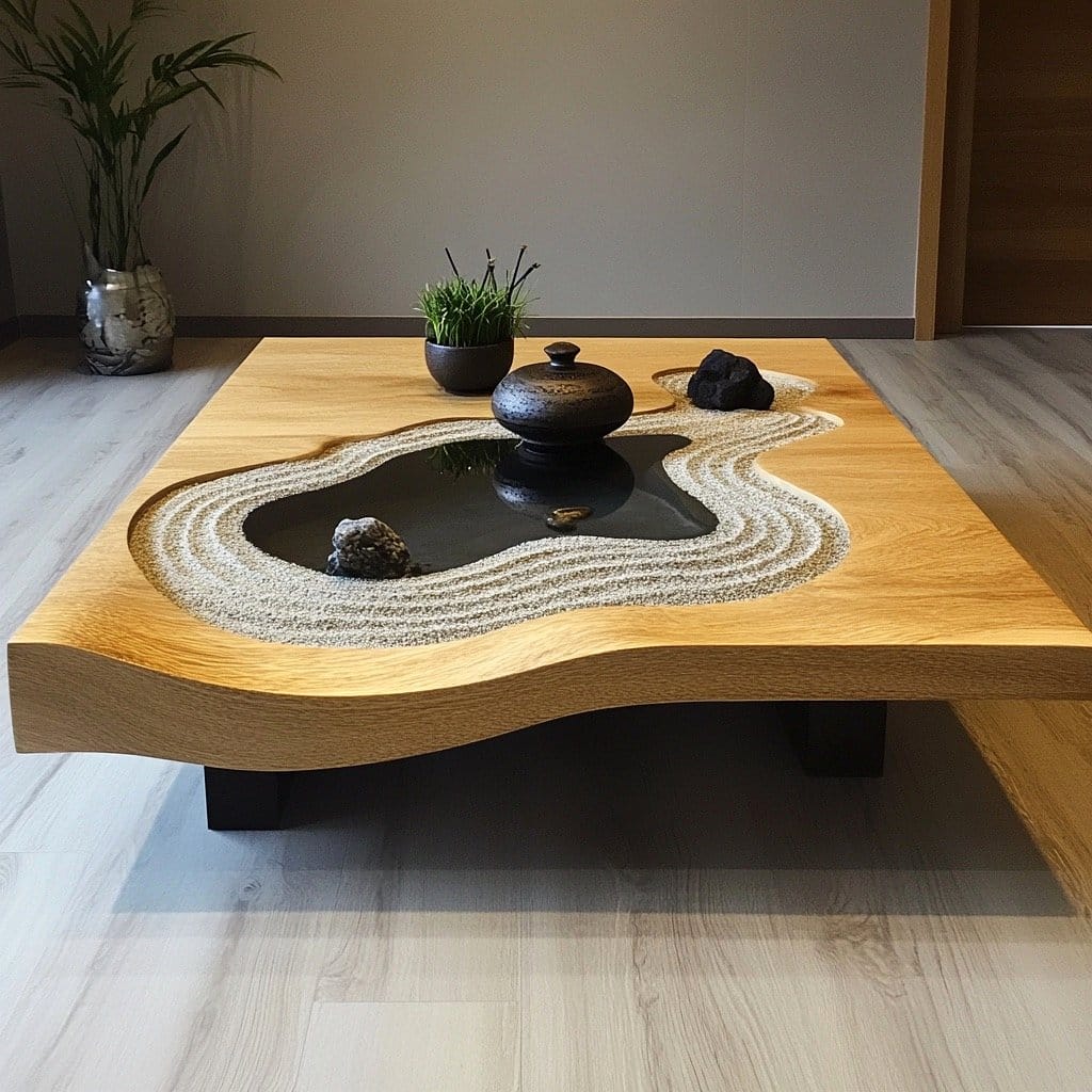 Zen-inspired arrangement with Ethiopian coffee plants and smooth stones