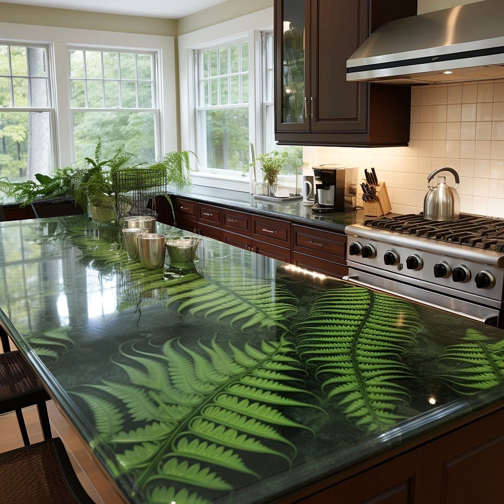 maidenhair fern on a marble countertop