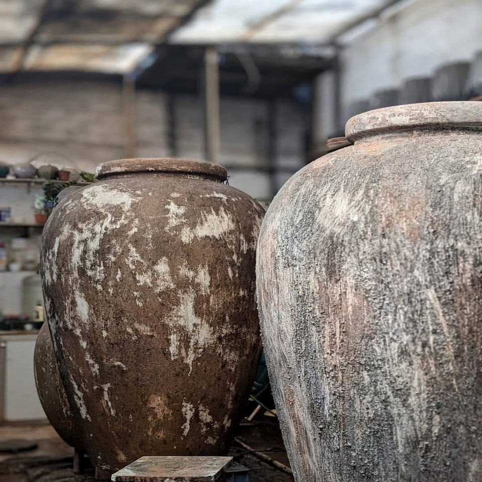 Rustic terracotta koi-shaped planter pots