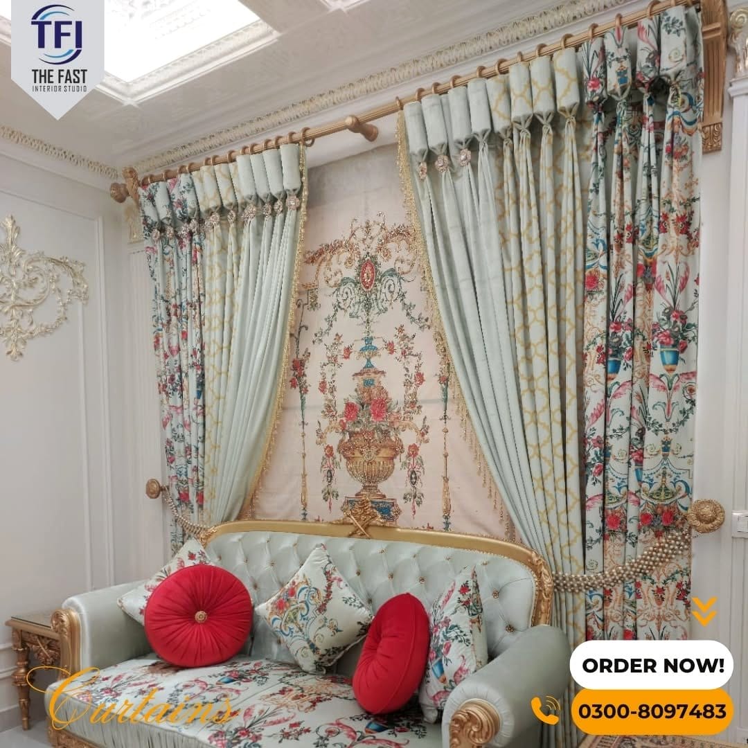 Curtains with botanical and tattoo designs