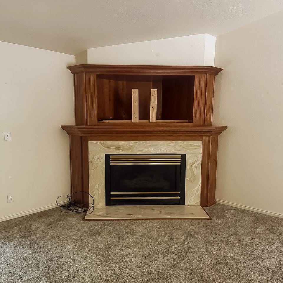 Fireplace surround with lava rocks