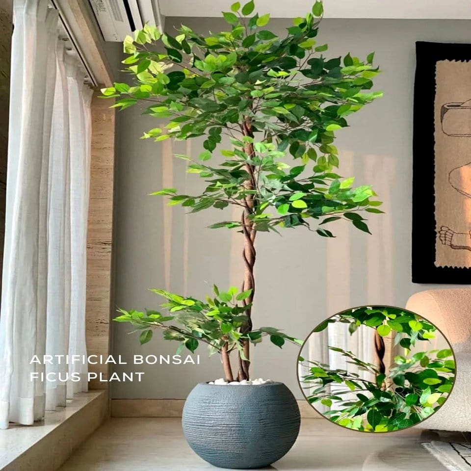 Sequined and shimmering plant stands in a living room