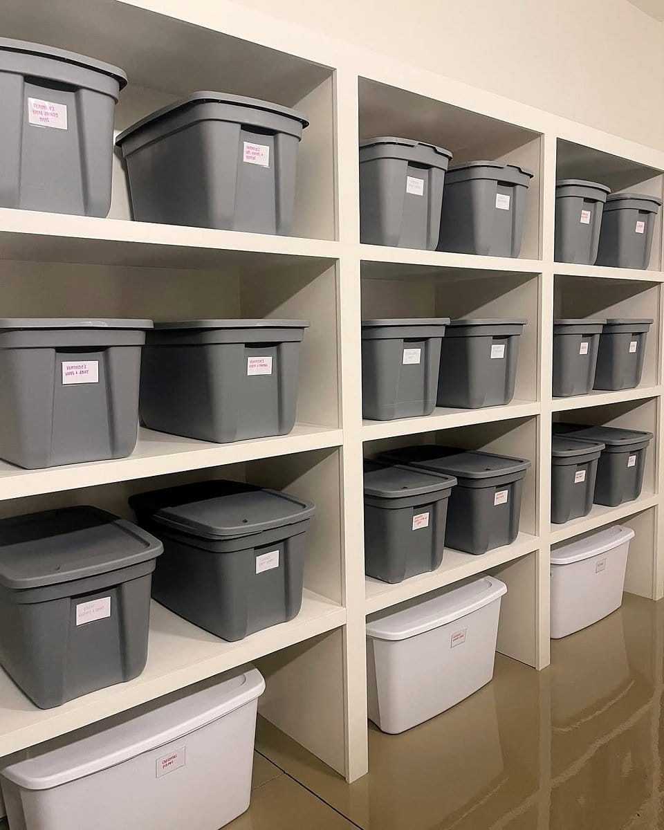 color-coordinated closet storage bins