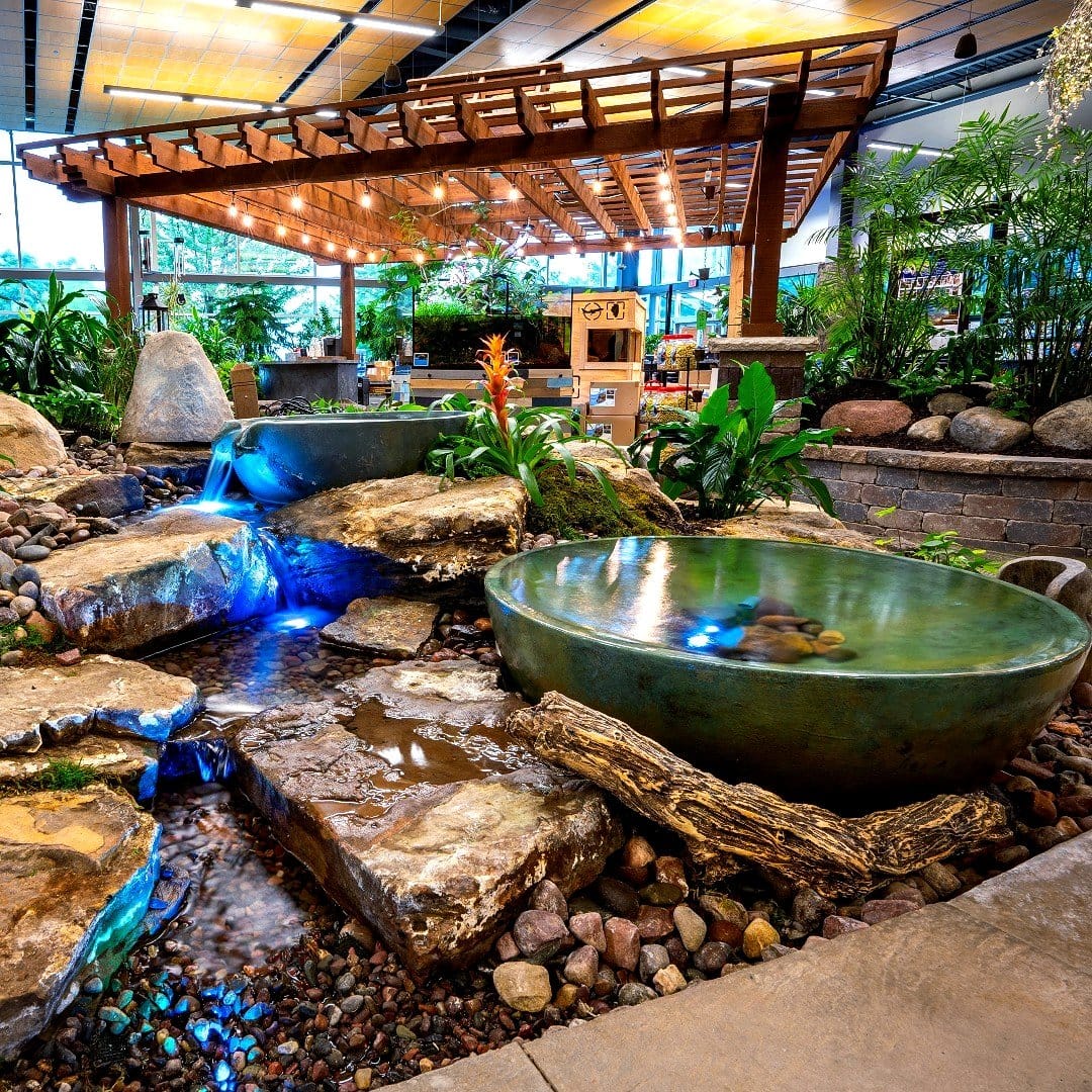 Water feature with lava rocks