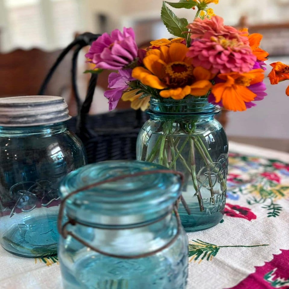 Painted mason jars with small plants