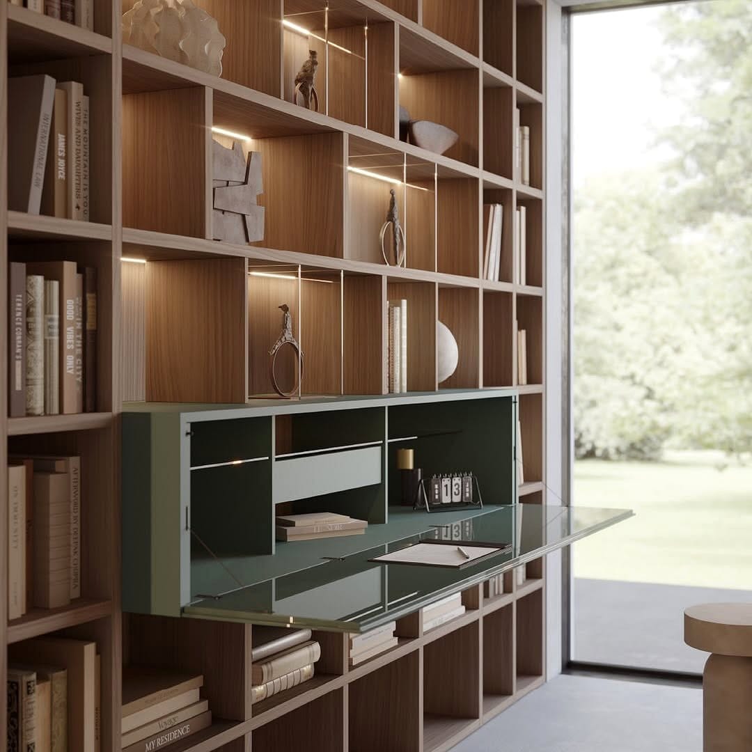 built-in bookcase with integrated lighting