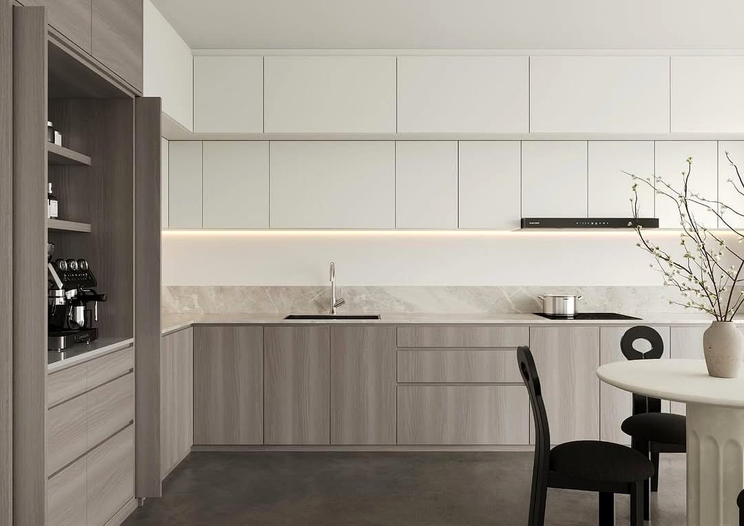 Simple minimalist kitchen backsplash with subway tiles