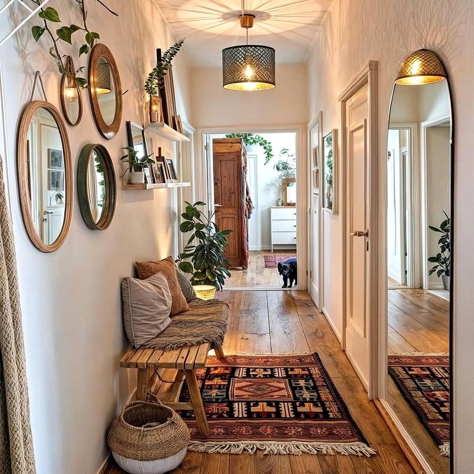 Hallway with macramé plant accents