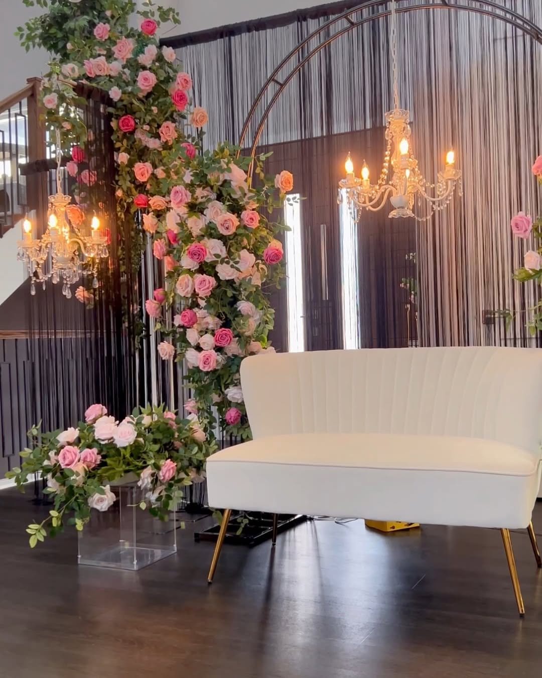 Elegant orchids in chandelier frame