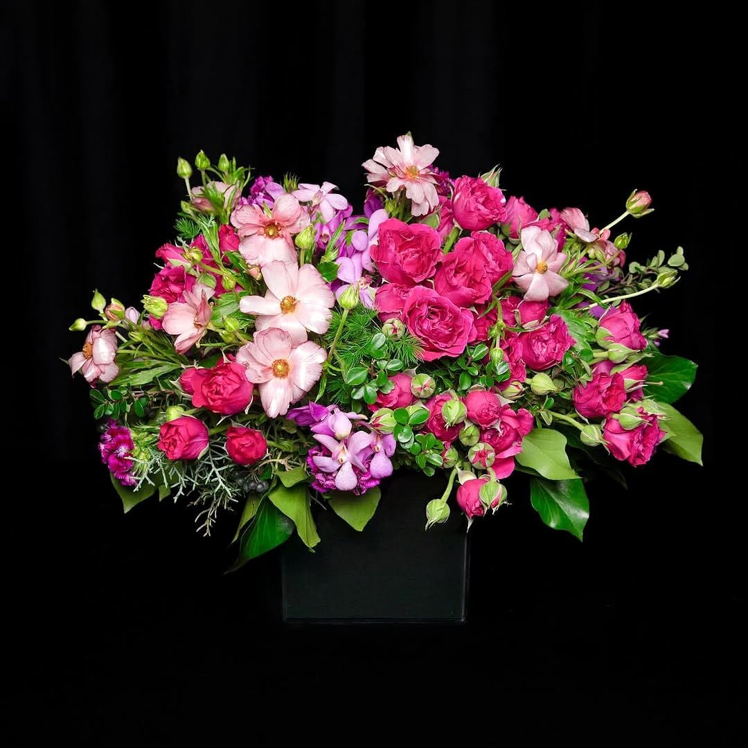symmetrical plant arrangement on dresser