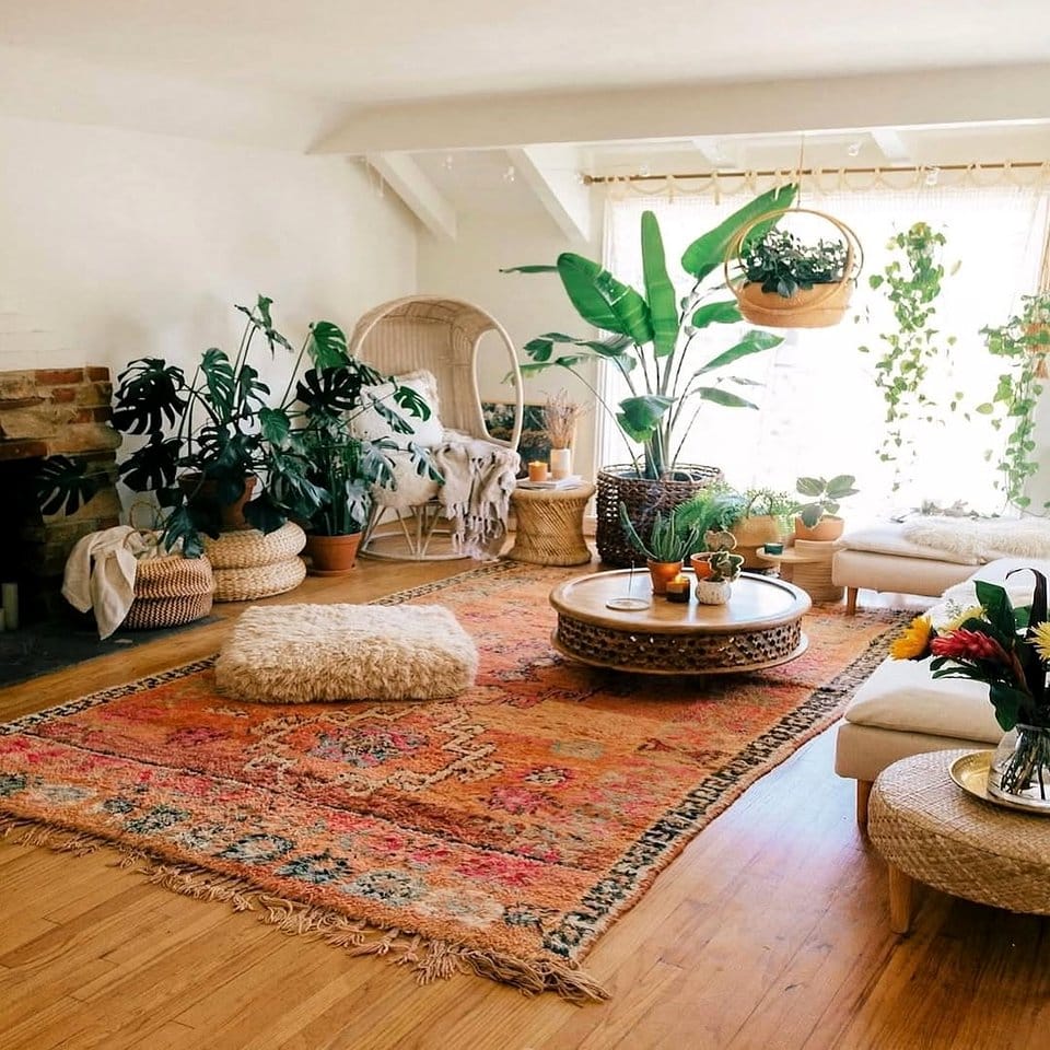 Bohemian tapestry ceiling plant arrangement