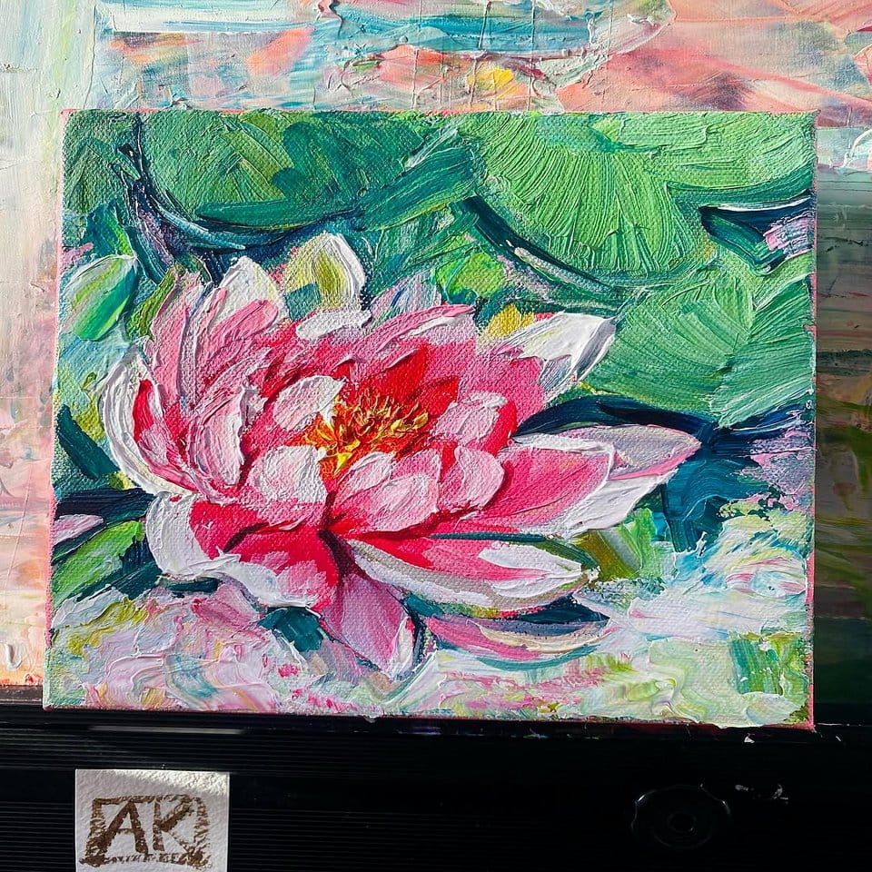 Vibrant water lily wall art installation