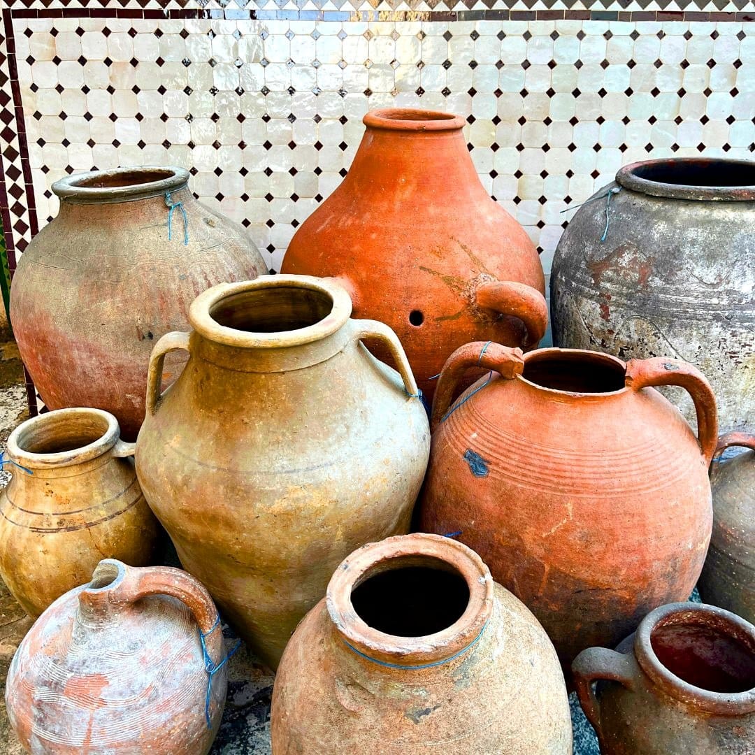 Moroccan tile pattern painted plant pot