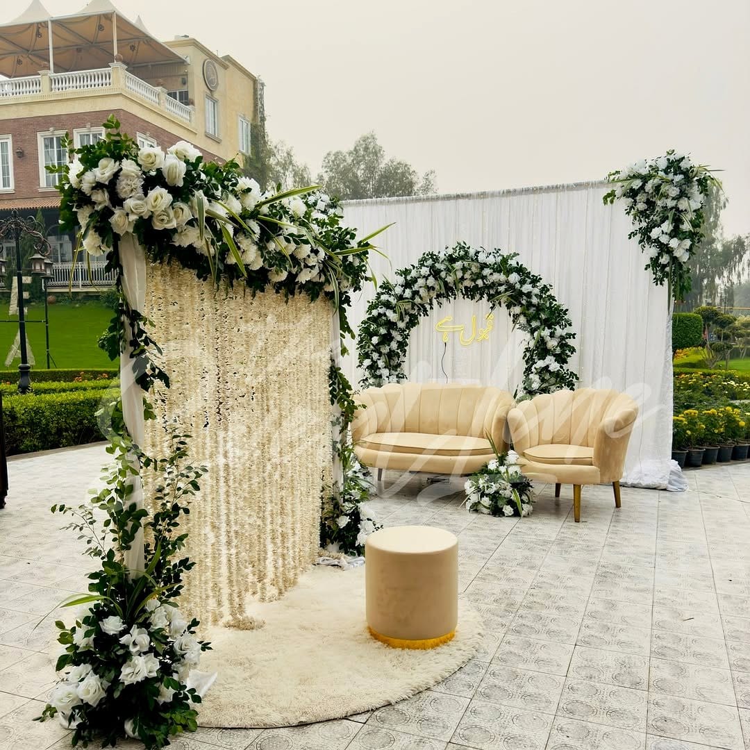 Fairy lights entwined with velvet and plants