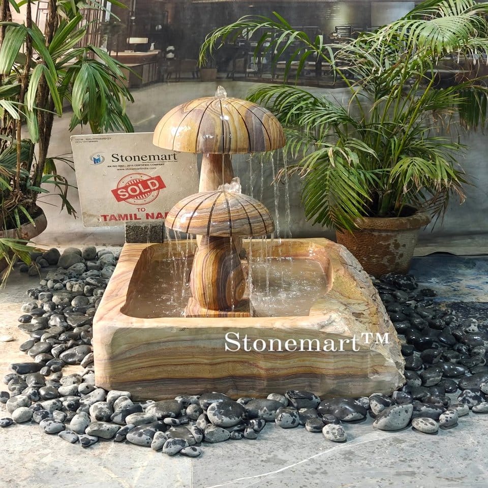 Tranquil tabletop water fountain with rocks