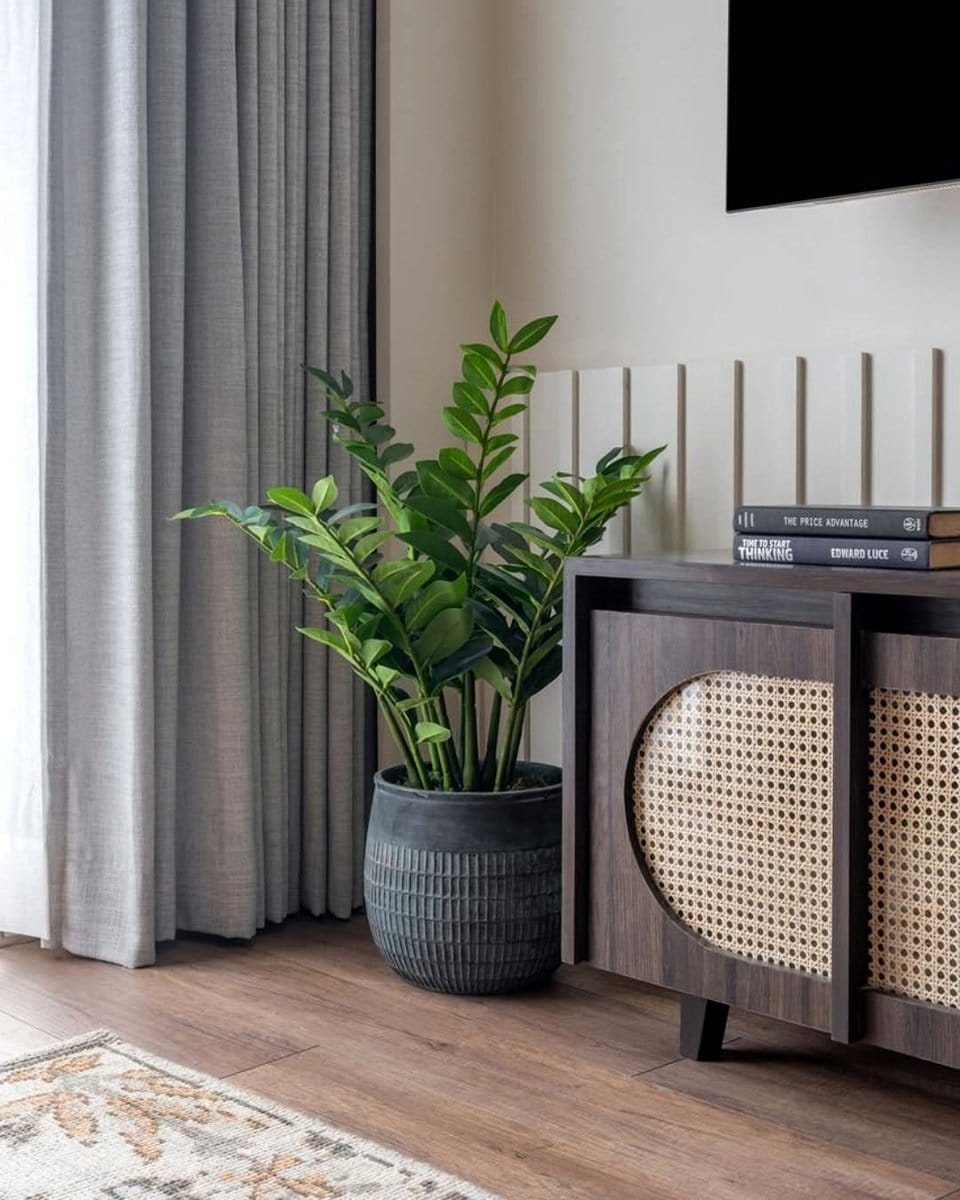 asymmetrical plant arrangement in bay window