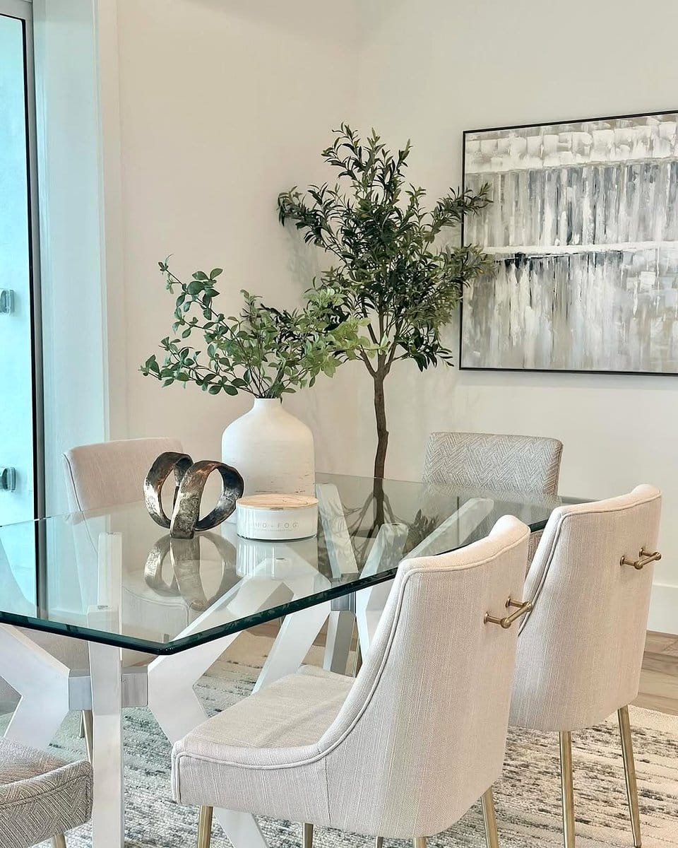 Modern minimalist dining area with a round table