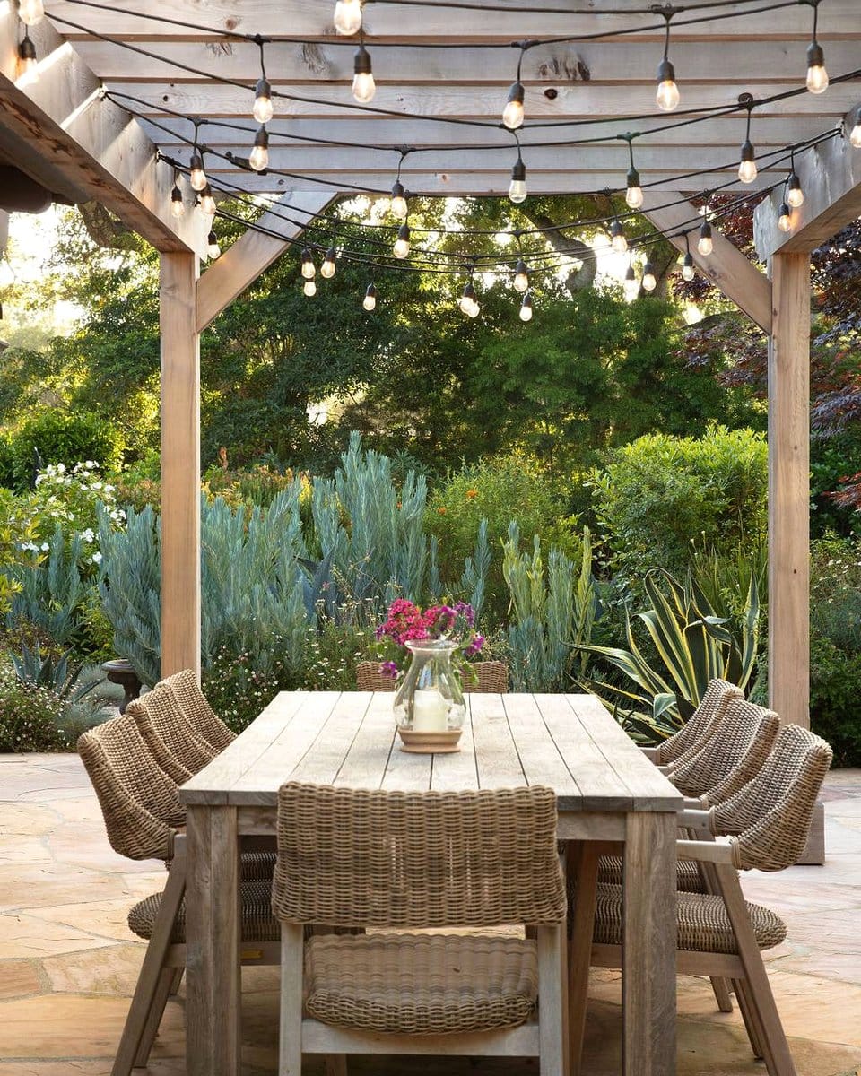 string lights on pergola