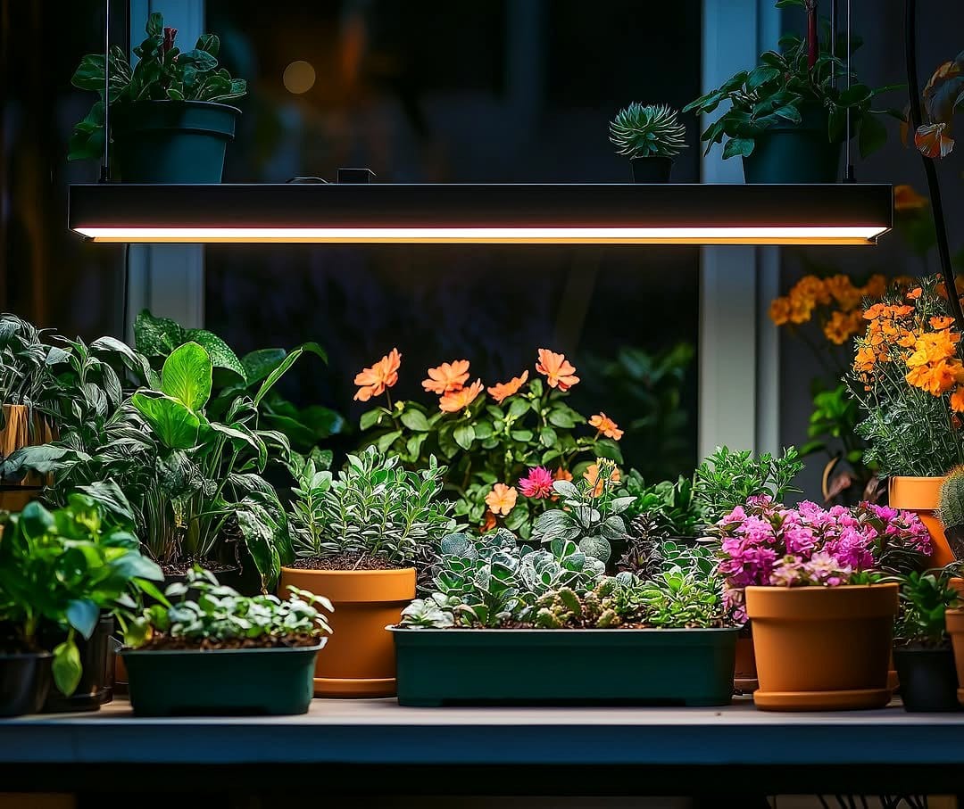 hydroponic setup with LED lights