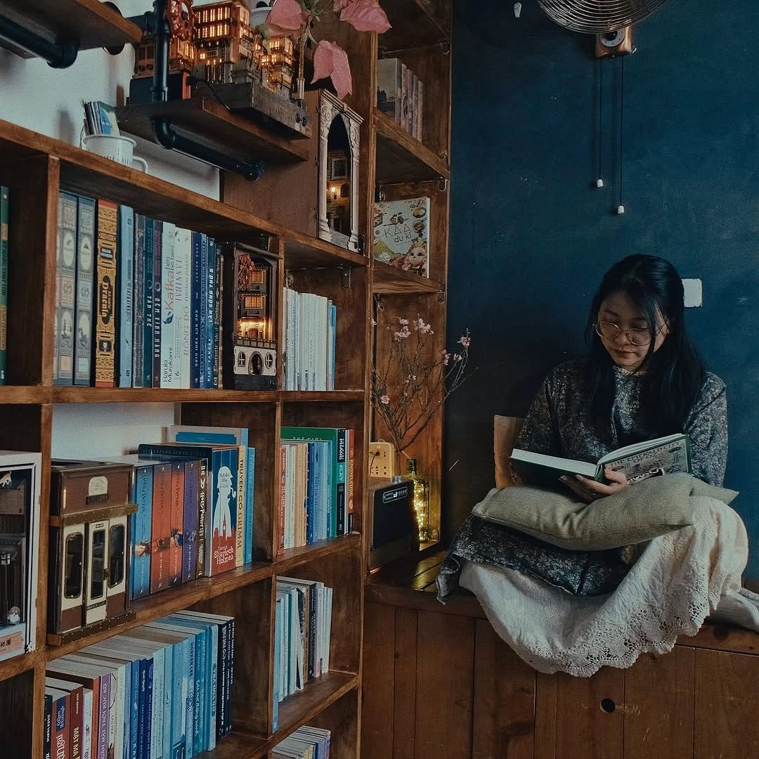 Simple home library with open shelving