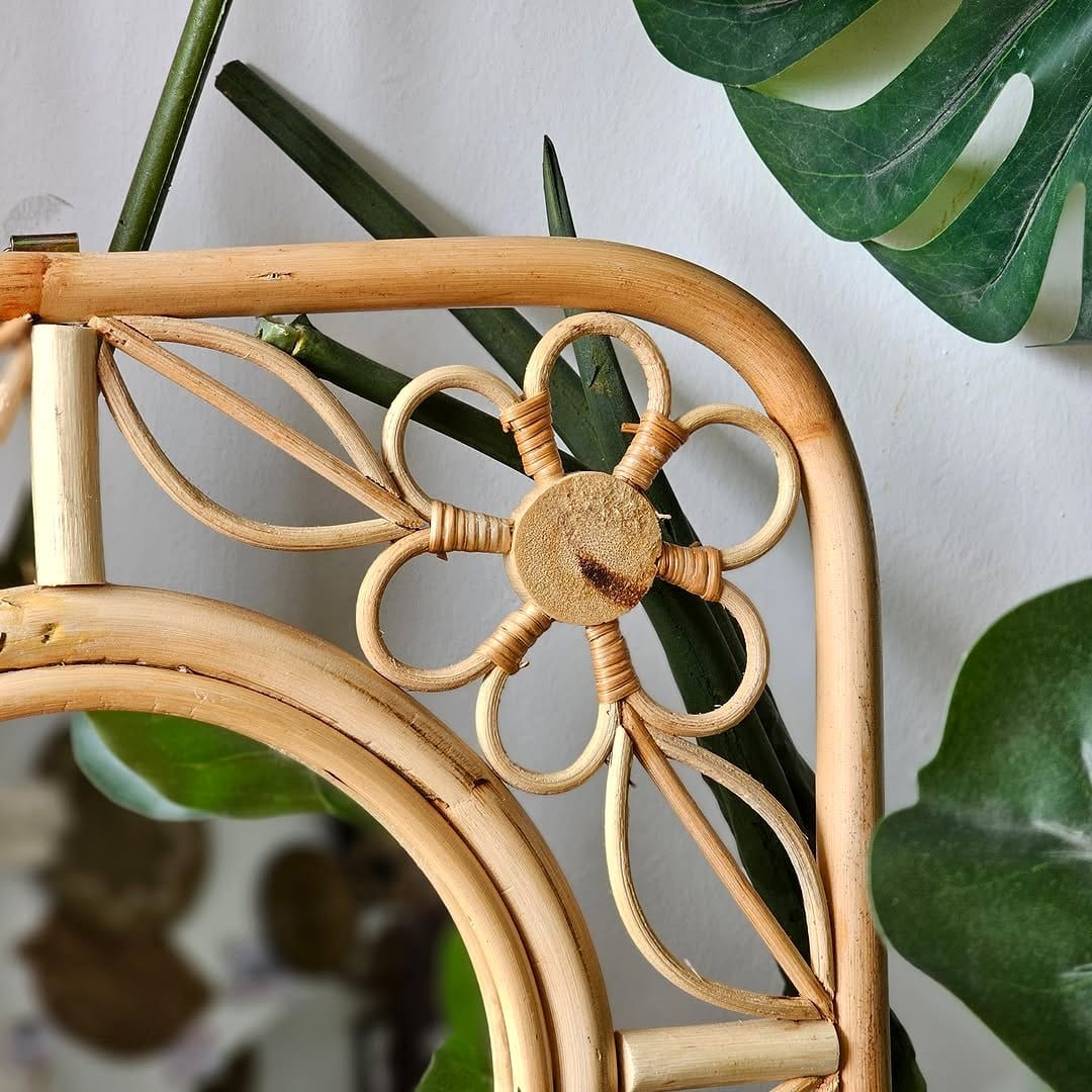 Ornate mirror reflecting plants