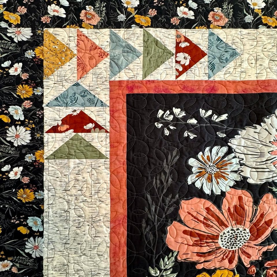 Vibrant outdoor rug with wildflower patterns