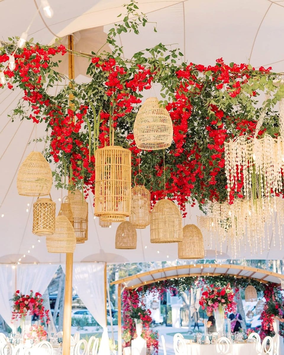 hanging lantern with cascading blooms