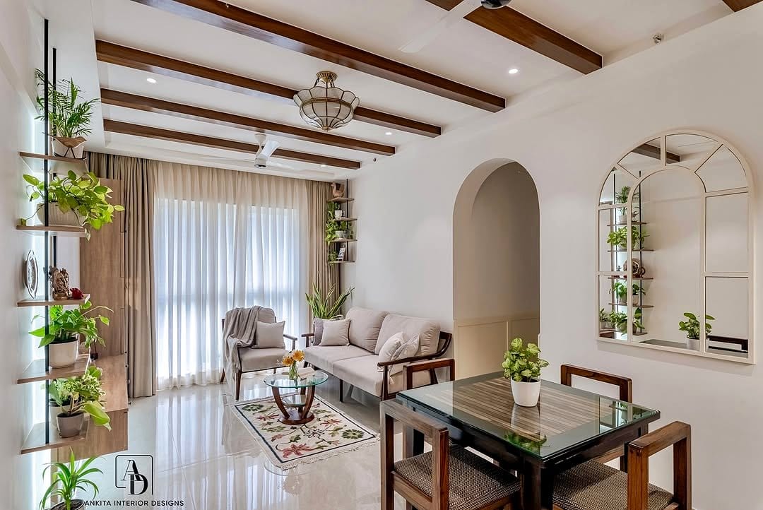 air plant chandelier in modern living room