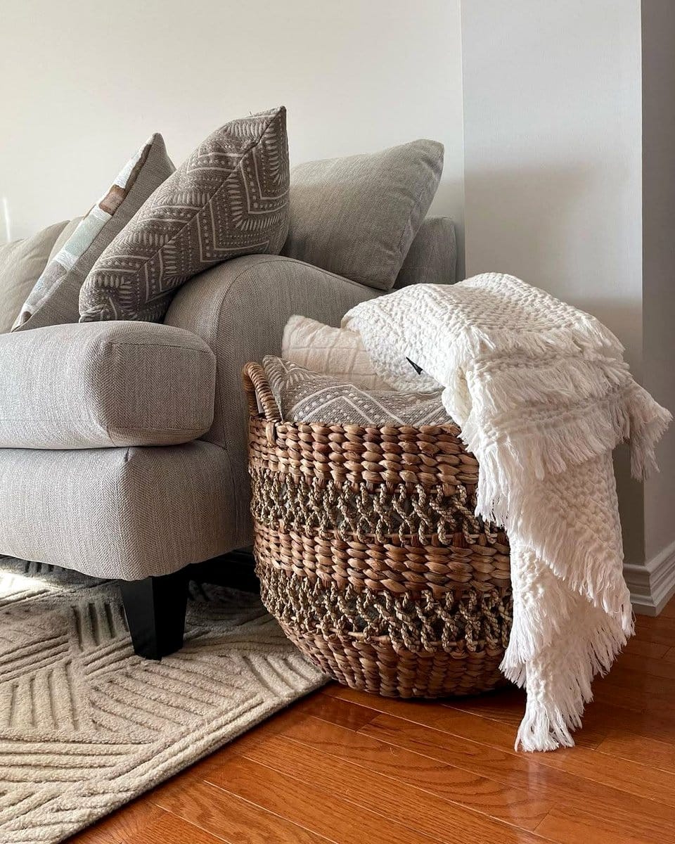 woven basket with cozy blankets