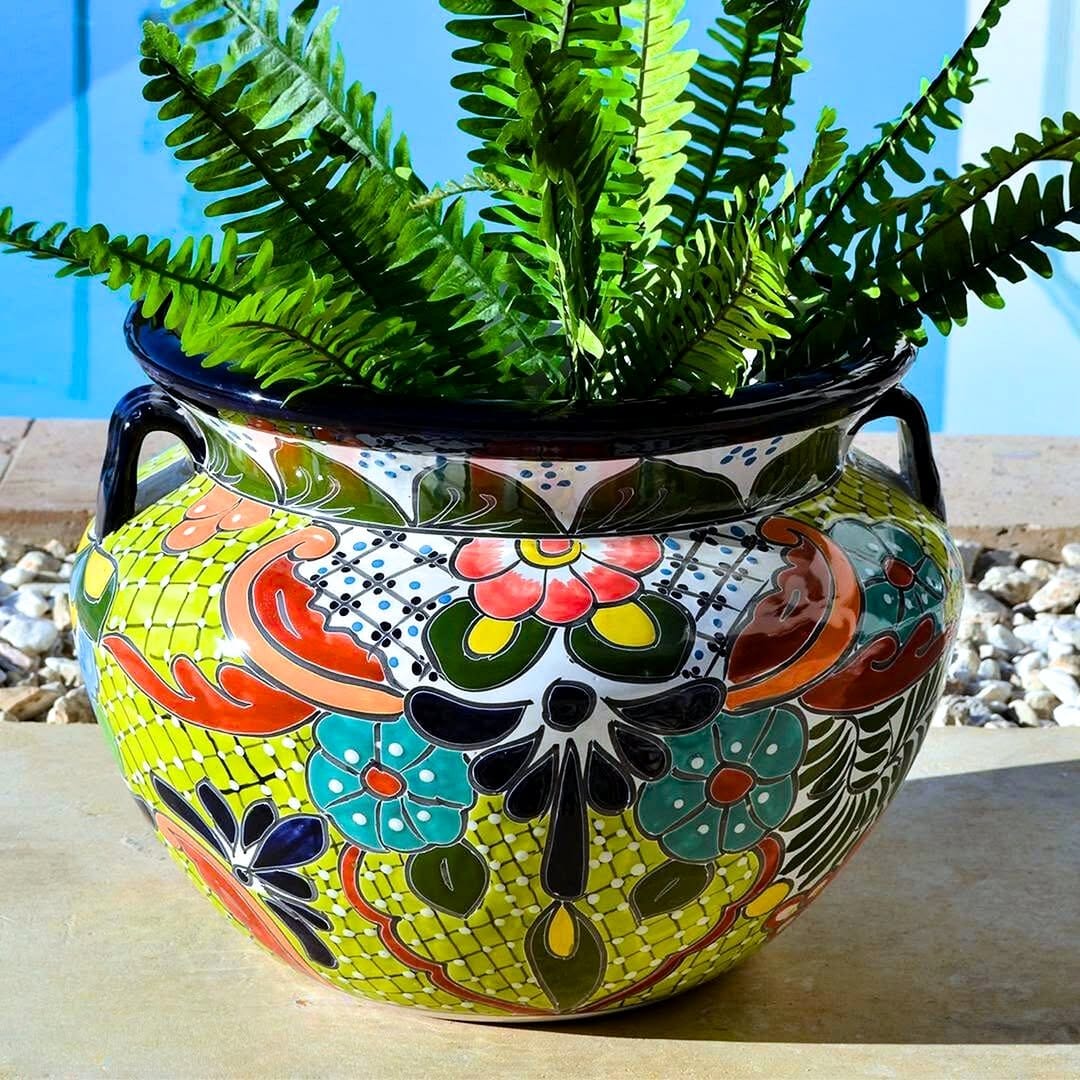 Mexican Talavera-style painted plant pot