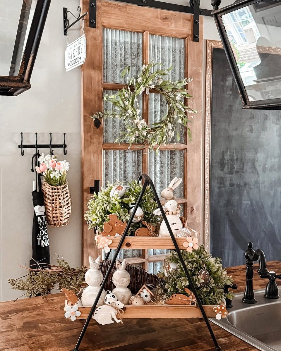 ladder with seasonal decor and plants