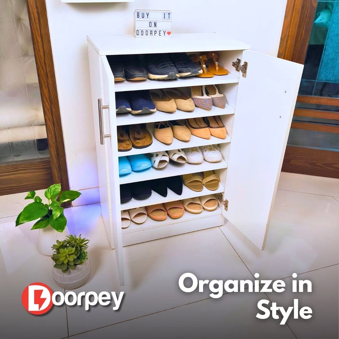 shoes arranged in nested racks