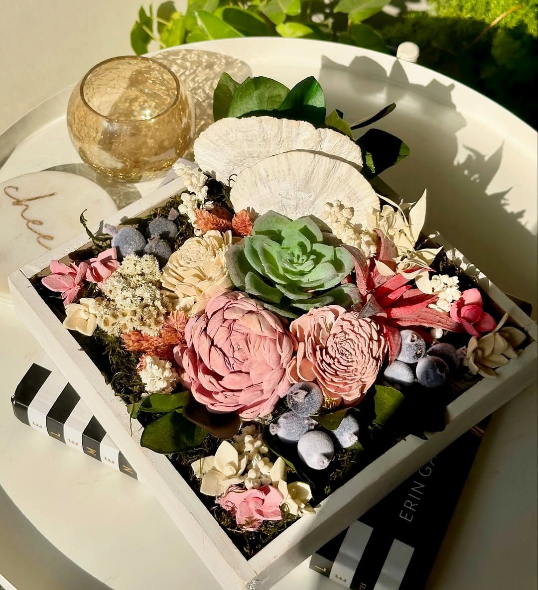 Succulent arrangement on tray