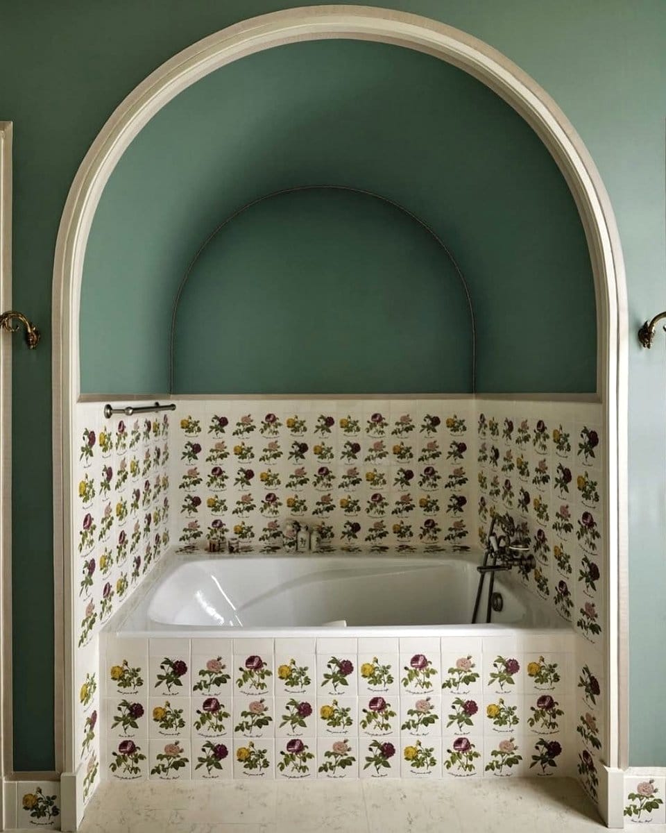 antique bathtub with colorful flowers