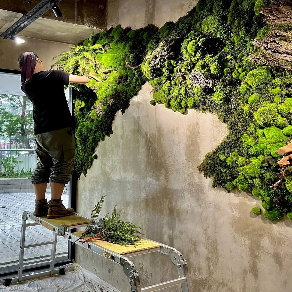 Creative large-scale glowing moss mural