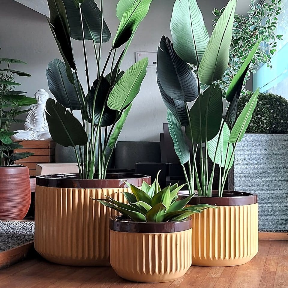 Outdoor planters with lava rocks