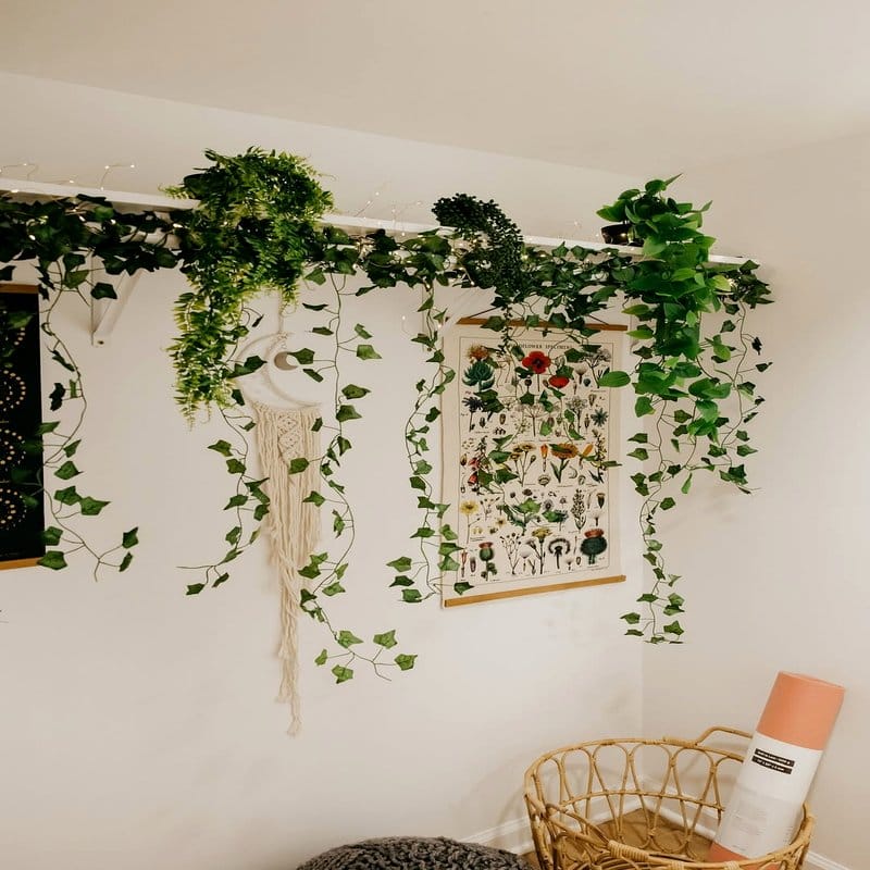 Zen meditation corner with macramé plants